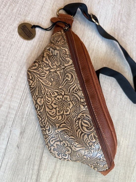 Myra Bag Handbags - Myra Bag Brown Tooled Leather Floral Crossbody/Fanny Pack